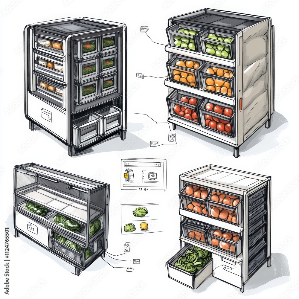 Modular refrigerator designs for efficient food storage and organization. Modular refrigerator designs for efficient food storage and organization.