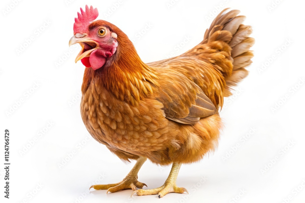 Fototapeta premium Funny Chicken Hen, Brown Hen, Isolated White Background, Hilarious Poultry, Comedy Chicken Photo