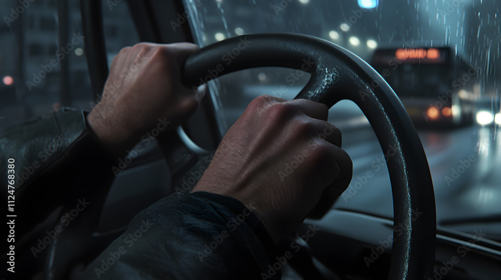 A close-up of a bus driver’s hands gripping the wheel, with passengers in the background and city streets visible through the window. Bus driver hands on wheel. A close-up of a bus driver’s hands gripping the wheel, with passengers in the background and city streets visible through the window. Bus driver hands on wheel.