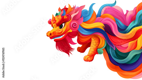 Vibrant dragon dance performance cultural festival digital art colorful environment side view traditional symbolism