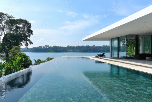 Modern luxury villa minimalist architecture infinity pool lakeside property