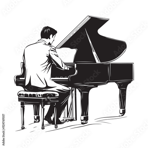 Pianist Grand Piano Stock vector Illustrations isolated on white background