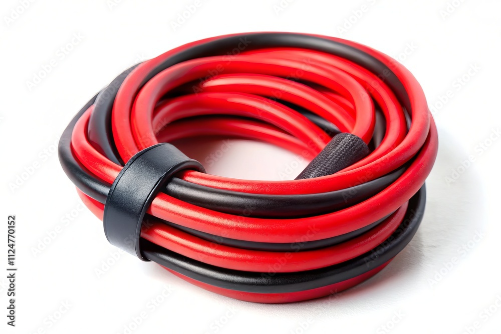 Minimalist Red Black Resistance Band Exercise, Fitness Stretching, Workout Equipment, Isolated White Background Minimalist Red Black Resistance Band Exercise, Fitness Stretching, Workout Equipment, Isolated White Background