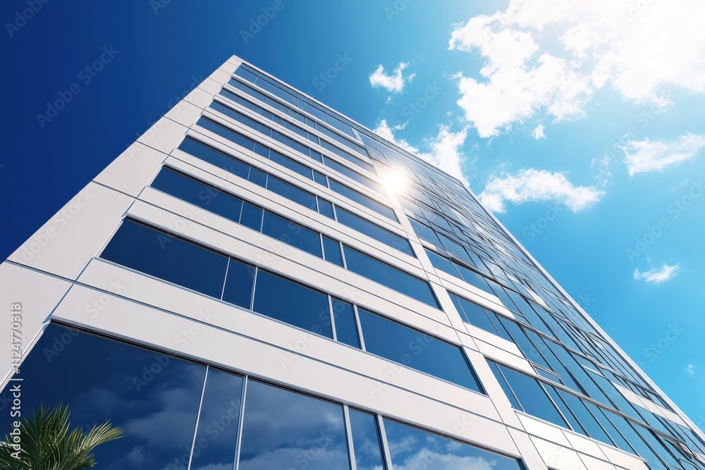 Modern office building sleek architecture reflective glass windows Modern office building sleek architecture reflective glass windows