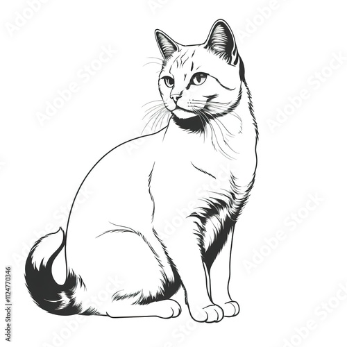 Cute cat silhouette, elegant and playful, isolated on a white background. 