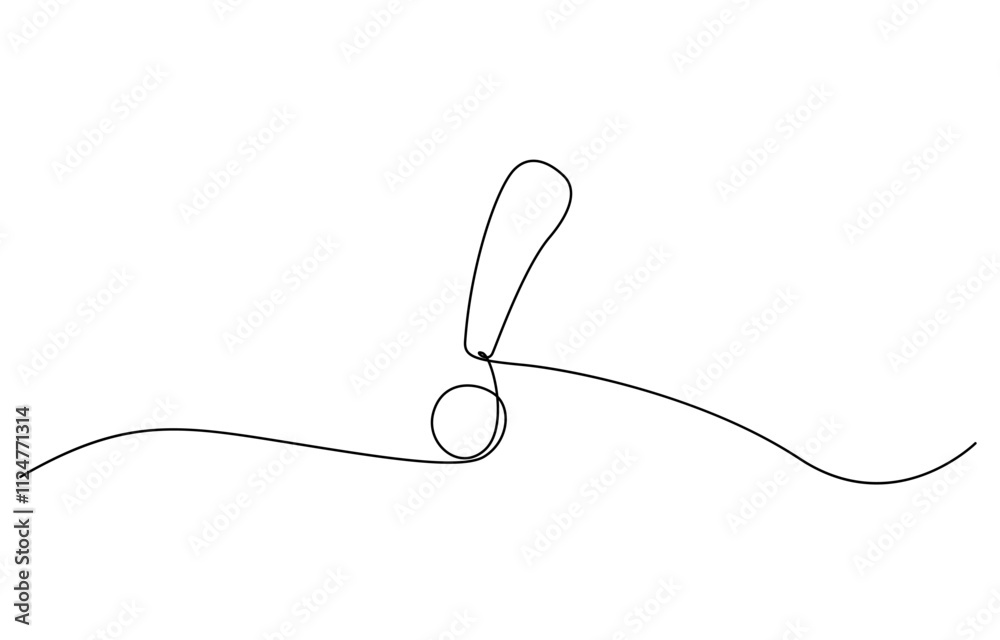 Exclamation point. One line continuous exclamation point. Line art, Continuous one line drawing, Dangerous sign line continuous drawing vector, Exclamation mark one line drawing. Exclamation point. One line continuous exclamation point. Line art, Continuous one line drawing, Dangerous sign line continuous drawing vector, Exclamation mark one line drawing.