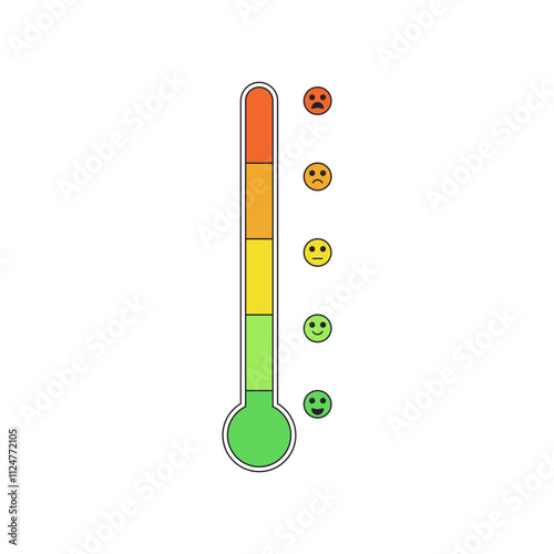 Emotion scale thermometers set. Mental health tool. Stress level measurement collection. Feeling and mood chart. Anger indicator symbol isolated on white background. Vector outline flat illustration