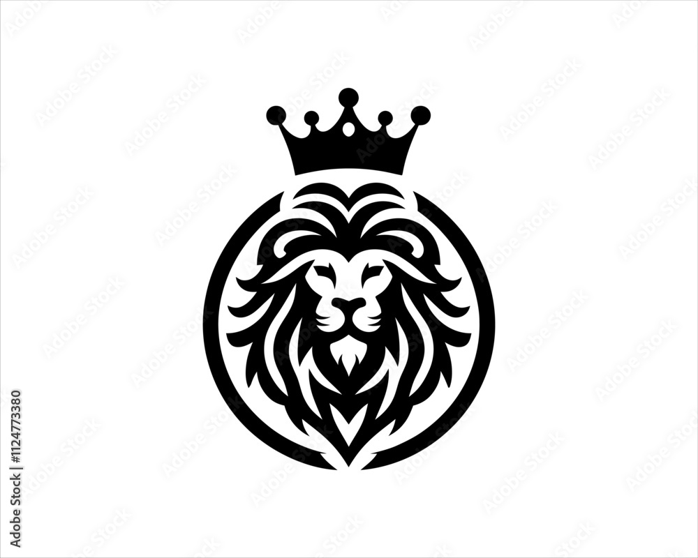 Lion King logo design icon symbol vector illustration. Black and white lion. Lion King logo design icon symbol vector illustration. Black and white lion.