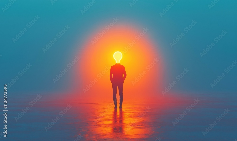 Illuminated journey modern figure in vibrant urban landscape Illuminated journey modern figure in vibrant urban landscape