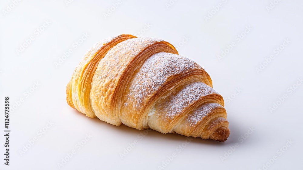 Freshly Baked Croissant with Powdered Sugar on White Background, Perfect for Bakery Menus, Food Photography, and Culinary Art Display Freshly Baked Croissant with Powdered Sugar on White Background, Perfect for Bakery Menus, Food Photography, and Culinary Art Display