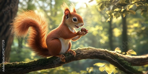 A playful squirrel perched on a branch photo