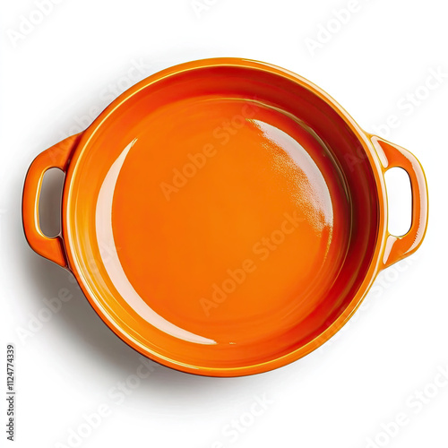 A bright orange ceramic bowl with two handles