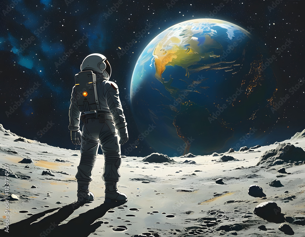 Astronaut looking at earth from moon Astronaut looking at earth from moon