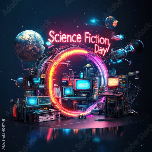 Generative AI Online Banner Poster for Science Fiction Day in a Futuristic Environment