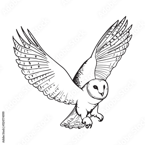 Majestic barn owl in flight stock image vector isolated on white background.