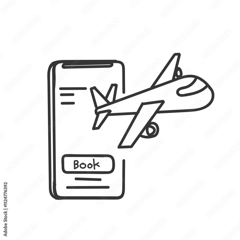book flight button on mobile doodle style book flight button on mobile doodle style