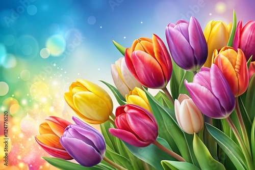 Beautiful Tulip Clip Art with Vibrant Colors and Detailed Petals, Perfect for Spring Designs and Floral Themes, Featuring a Right-Aligned Main Subject and Ample Copy Space