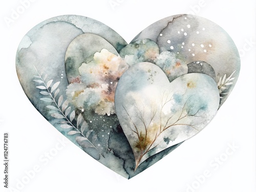 Beautiful Watercolor Gray Heart Clipart for DIY Festive Love Decoration Ideal for Scrapbooking, Card Making, and Creative Projects Celebrating Affection and Togetherness
