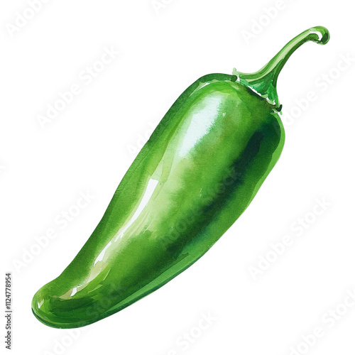 Fresh Green Jalapeno Pepper Watercolor Illustration Spicy Food Ingredient