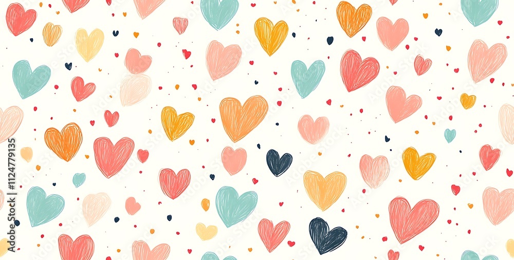 A seamless pattern of cute doodle hearts in pastel colors A seamless pattern of cute doodle hearts in pastel colors