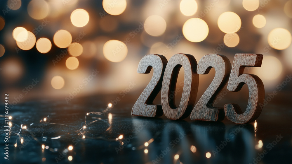 Festive New Year 2025 Countdown with Wooden Numbers and Bokeh Lights, Perfect for Holiday Greetings and Celebrations. Festive New Year 2025 Countdown with Wooden Numbers and Bokeh Lights, Perfect for Holiday Greetings and Celebrations.