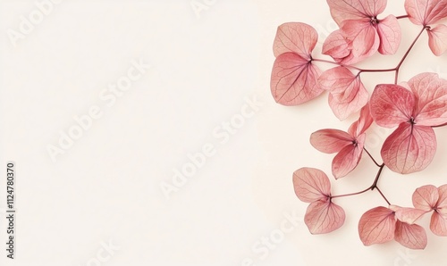 Pink leaves arrangement, delicate pink leaves on soft background, showcasing natural beauty and elegance