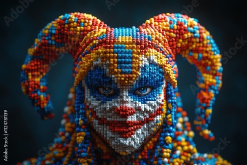 A colorful jester figure made of beads, showcasing artistic creativity and vibrant design. photo