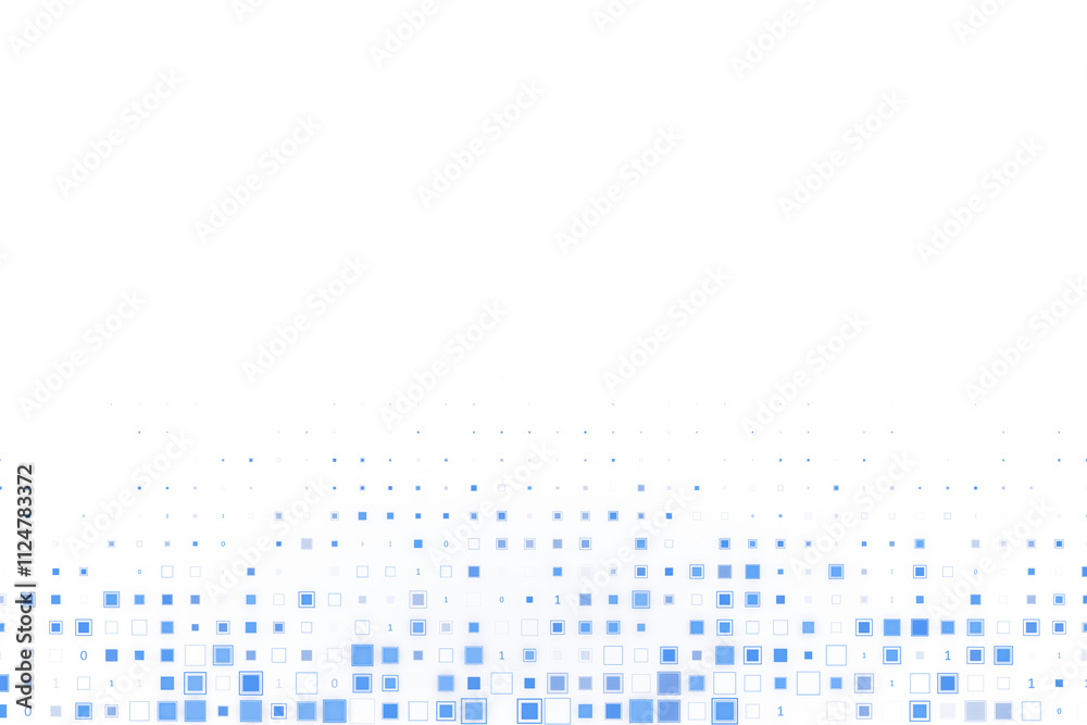 Abstract blue square pattern with a digital style on a clean white background. Concept of modern virtual technology and design elements. 3D Rendering. Abstract blue square pattern with a digital style on a clean white background. Concept of modern virtual technology and design elements. 3D Rendering.