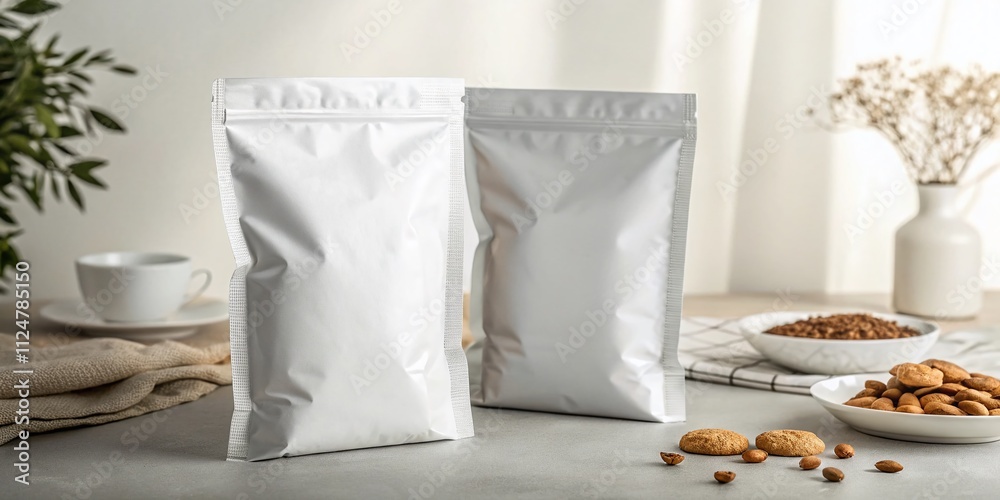 Blank White Snack Bag Mockup Front and Back Side Isolated for Product Presentation and Branding in Fashion Photography Blank White Snack Bag Mockup Front and Back Side Isolated for Product Presentation and Branding in Fashion Photography