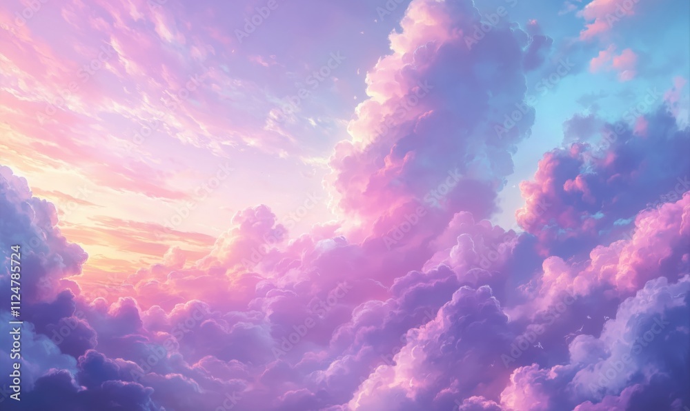 Vibrant sunset clouds, soft pastel hues, fluffy formations, serene atmosphere, beautiful sky Vibrant sunset clouds, soft pastel hues, fluffy formations, serene atmosphere, beautiful sky
