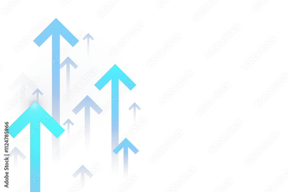 Multiple blue arrows pointing upwards, clean layout, isolated on a white background, symbolizing progress and growth concept. 3D Rendering. Multiple blue arrows pointing upwards, clean layout, isolated on a white background, symbolizing progress and growth concept. 3D Rendering.