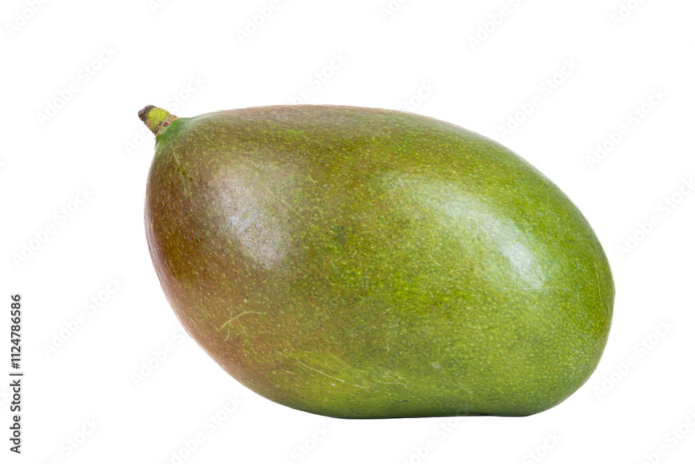 Ripe whole mango in a side view, showcasing its smooth skin, vibrant colors, and natural tropical appeal Ripe whole mango in a side view, showcasing its smooth skin, vibrant colors, and natural tropical appeal