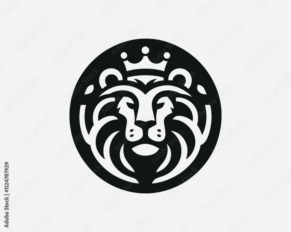 Lion King logo design icon symbol vector illustration. Black and white lion. Lion King logo design icon symbol vector illustration. Black and white lion.