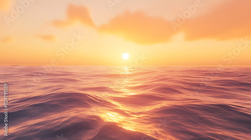 A Breathtaking Sunrise Over the Tranquil Ocean with Gentle Waves and Reflective Skies