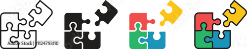 Business puzzle pieces icon set for solving problems and finding solutions, Teamwork, Vector illustration