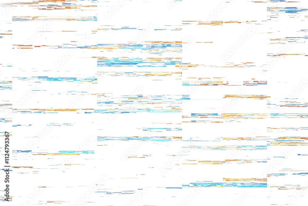 Obraz premium Abstract digital lines in blue and orange tones, arranged horizontally on a clean white background. Concept of modern technology design. 3D Rendering.