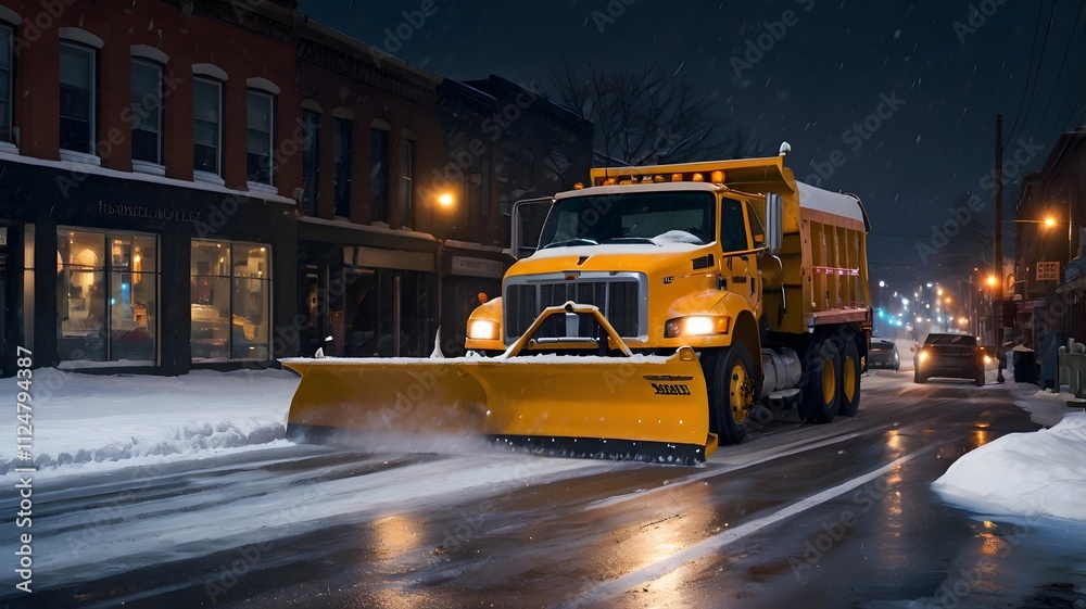 Fototapeta premium City Streets Cleared by Snowplow Under Night Sky