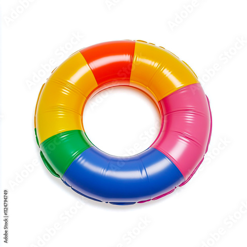 Isolated rubber ring wheel, pool toys swim sea balloons realistic circle lifebuoy for floater swimming on white background.