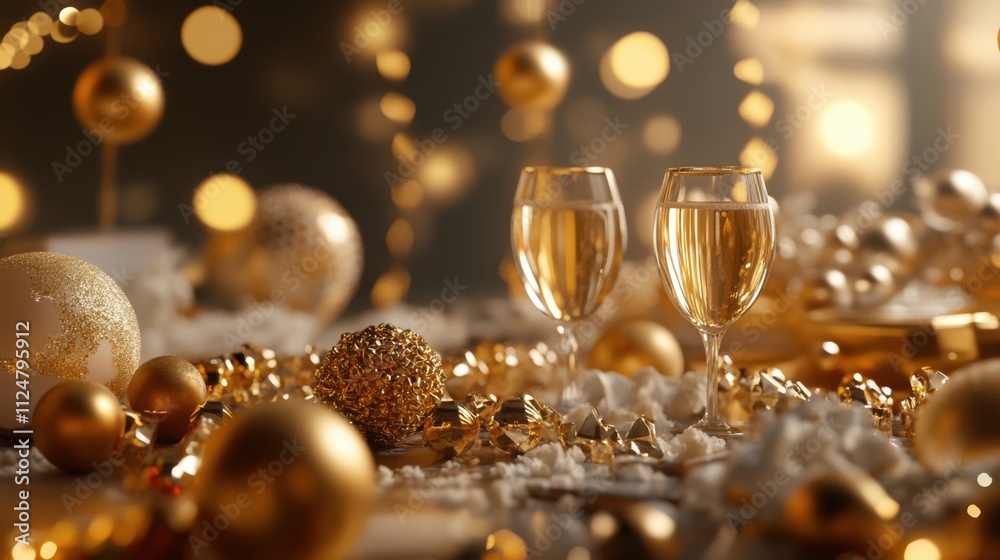 Festive 2025 celebration scene with golden decorations and ornaments, perfect for welcoming the new year with cheer Festive 2025 celebration scene with golden decorations and ornaments, perfect for welcoming the new year with cheer