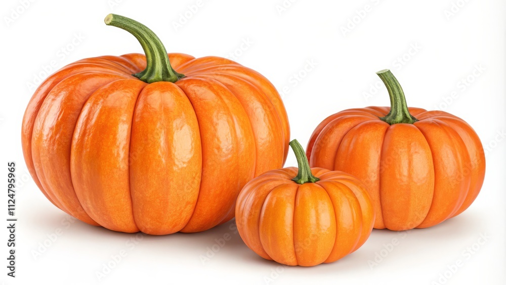 Three Pumpkins Composition of Large, Medium, and Small, Vibrant Orange, Autumnal Concept, 3D Render, White Background Pumpkin Three Pumpkins Composition of Large, Medium, and Small, Vibrant Orange, Autumnal Concept, 3D Render, White Background Pumpkin