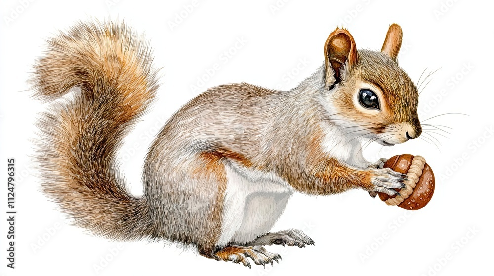 A Gray Squirrel Holding An Acorn In Its Paws A Gray Squirrel Holding An Acorn In Its Paws