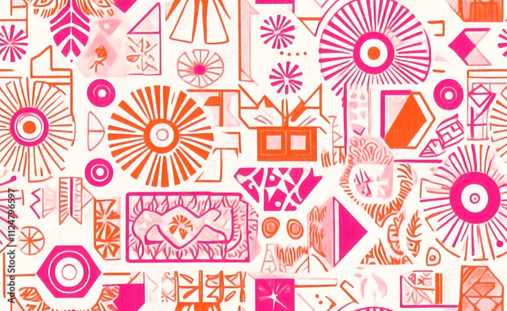 Fototapeta premium illustration with pink and orange geometric patterns