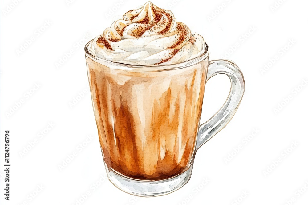 Watercolor Illustration Of A Coffee Drink With Whipped Cream Watercolor Illustration Of A Coffee Drink With Whipped Cream