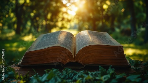 Open pages of a magical book glowing in the darkness with abstract lights symbolizing the enchanting world of literature and fairytales creating a mystical and awe-inspiring scene.