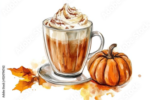 Autumnal Pumpkin Spice Latte with Whipped Cream photo