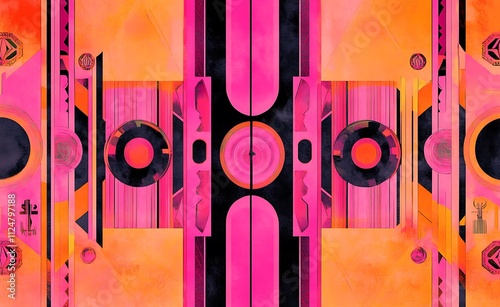 illustration with pink and orange geometric patterns photo