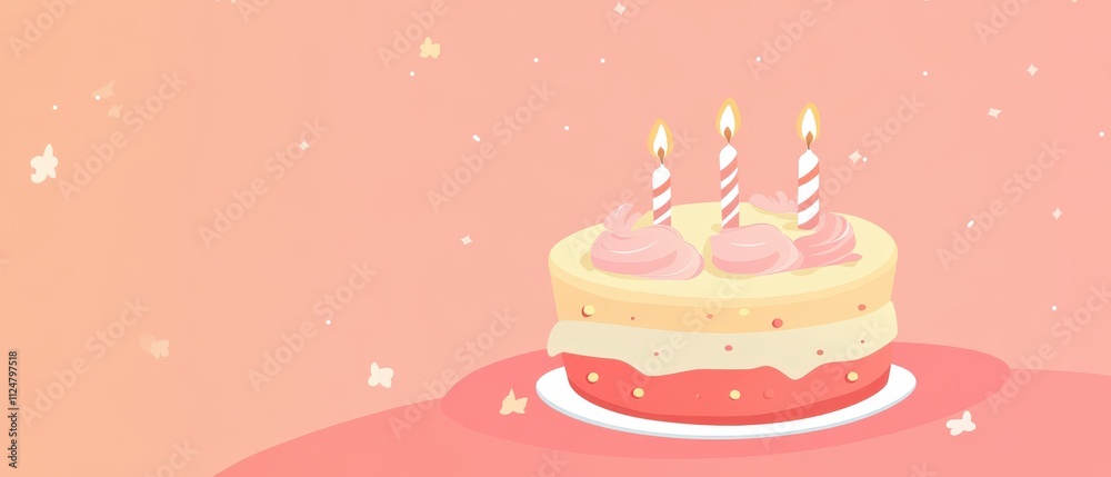 Festive cake, candles glowing, joyful theme, flat design illustration Festive cake, candles glowing, joyful theme, flat design illustration