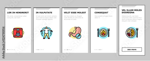 obesity overweight fat obese onboarding mobile vector weight body, woman belly, diet lifestyle, health person, loss healthy, fit obesity overweight fat obese illustrations
