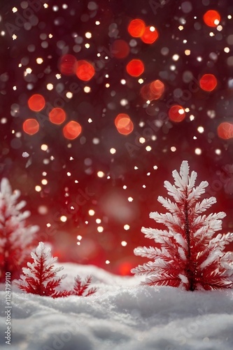 red christmas tree in snow