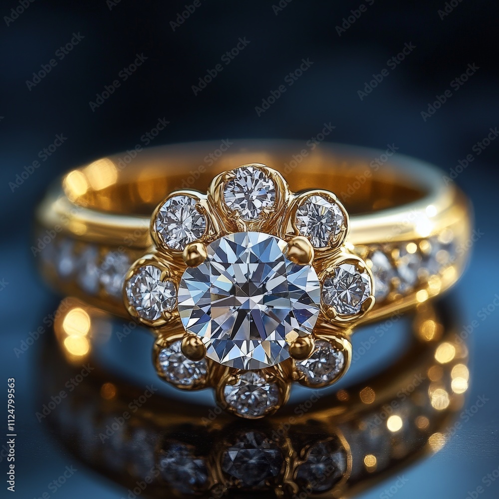 Yellow Gold Diamond Ring in Classic Solitaire Style on White Surface Yellow Gold Diamond Ring in Classic Solitaire Style on White Surface